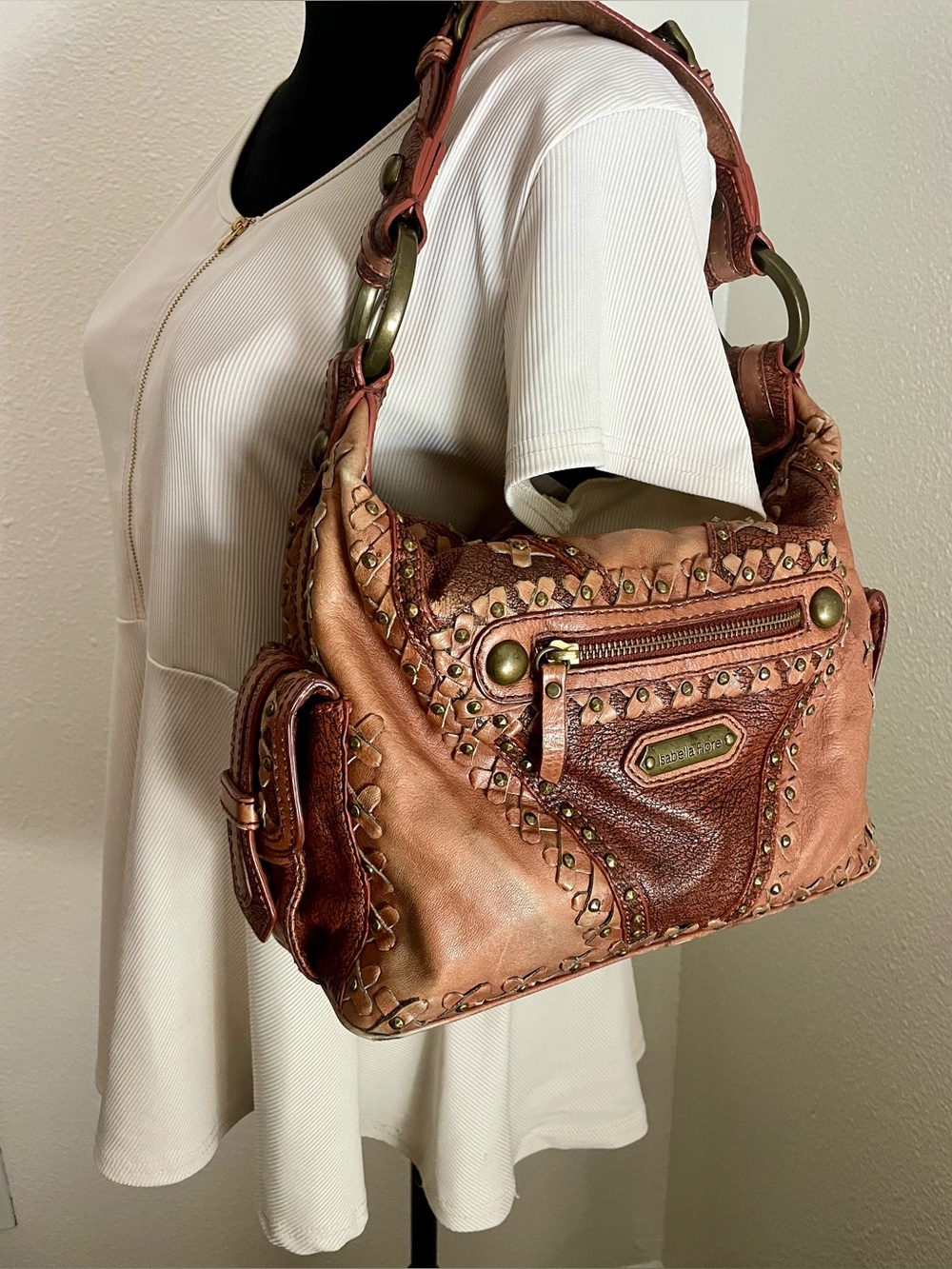 Vintage Y2K Isabella Fiore Studded Leather Shoulder Bag